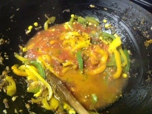 Tomato Sauce added to the pan for the bell pepper makhani