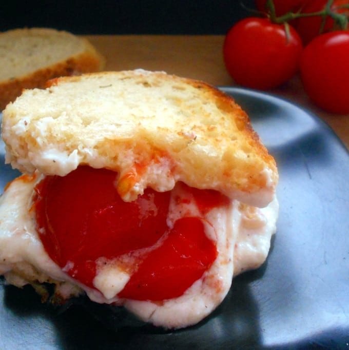 Grilled Cheese Sandwich with ricotta cheese and campari tomatoes. Perfect for lunch or a quick snack