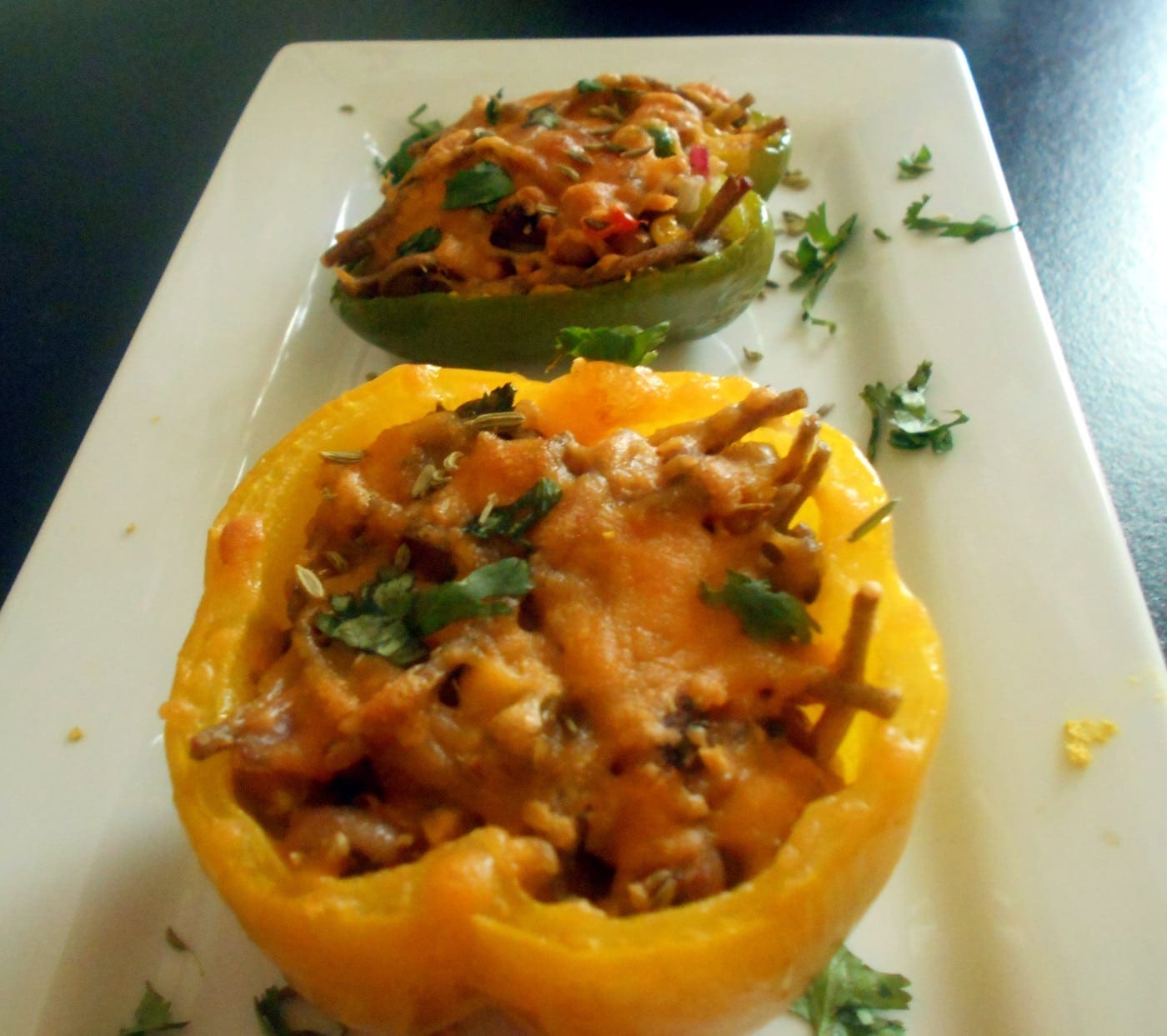 Side view of Stuffed Bell Peppers