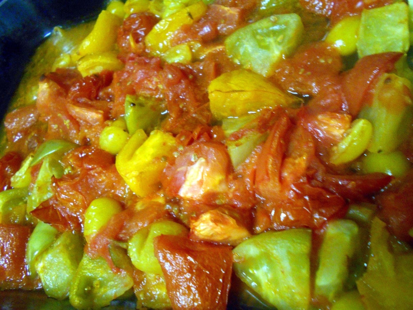 Overhead view of tomatoes after being roasted - Marinara Sauce