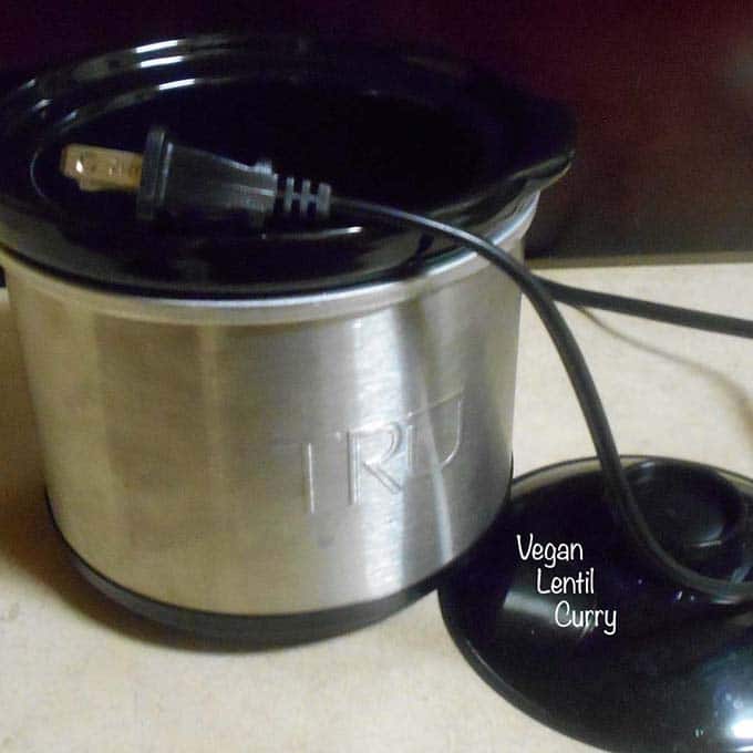 Front view of a small slow cooker