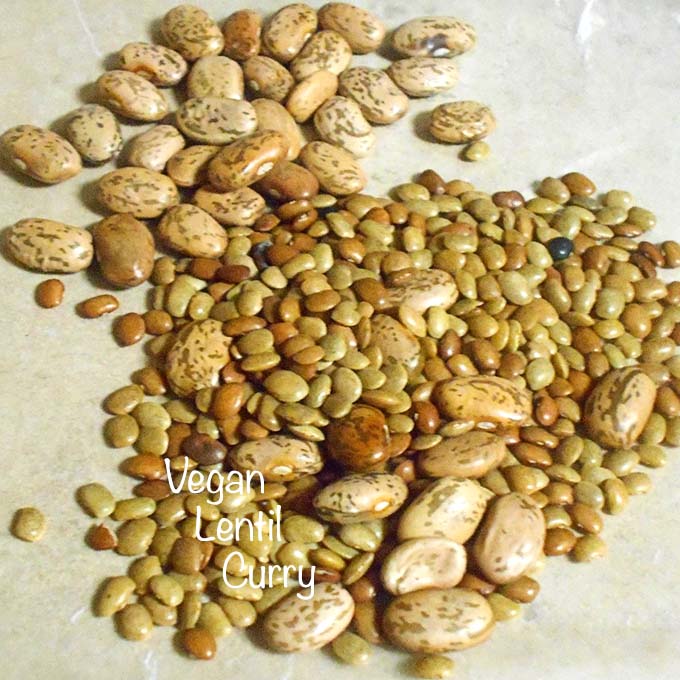 A mix of dry lentils and pinto beans on a white paper