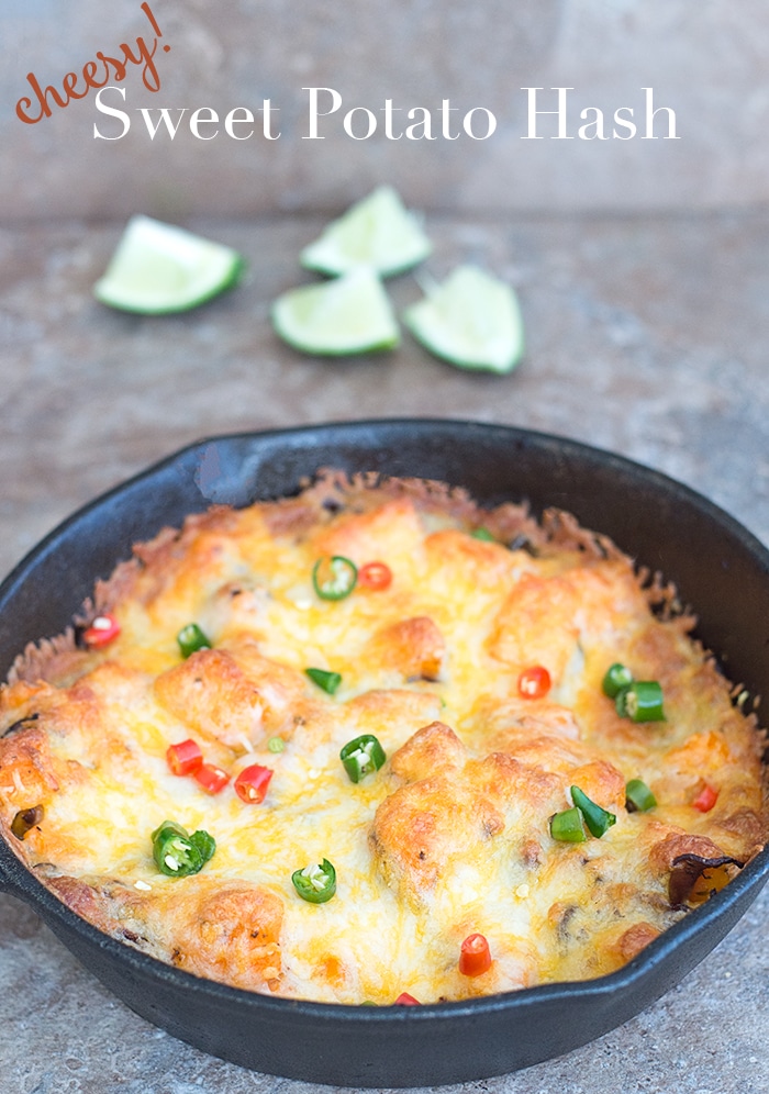 Easy Sweet Potato Hash Browns in a black cast iron pan