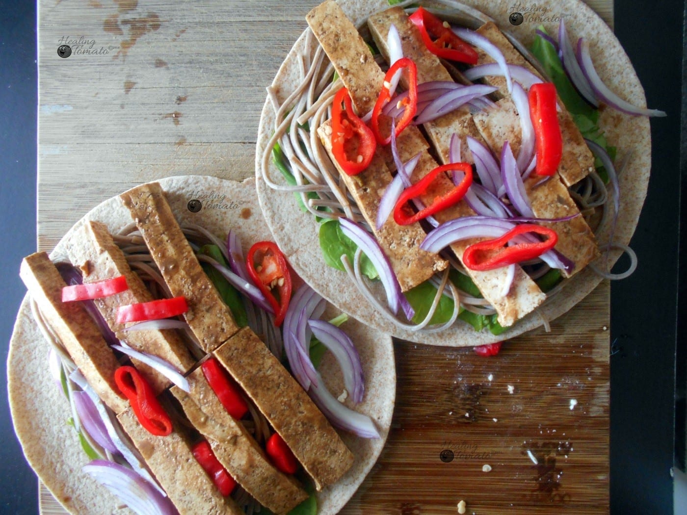 Vegan Tofu Wraps made with Tofu marinated in Peanut sauce. Quick snack idea, Healthy recipe. If you are looking for an easy dinner or easy lunch recipe, this is a perfect vegetarian recipe for you