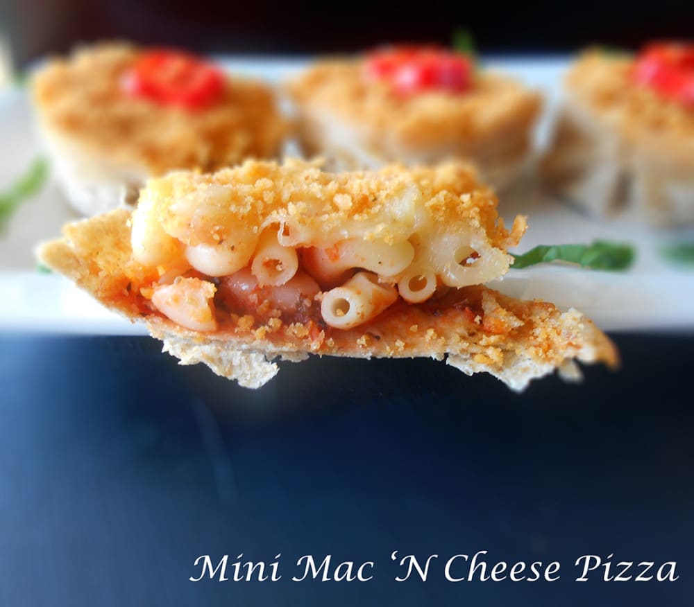 cross section of mini mac n cheese pizza