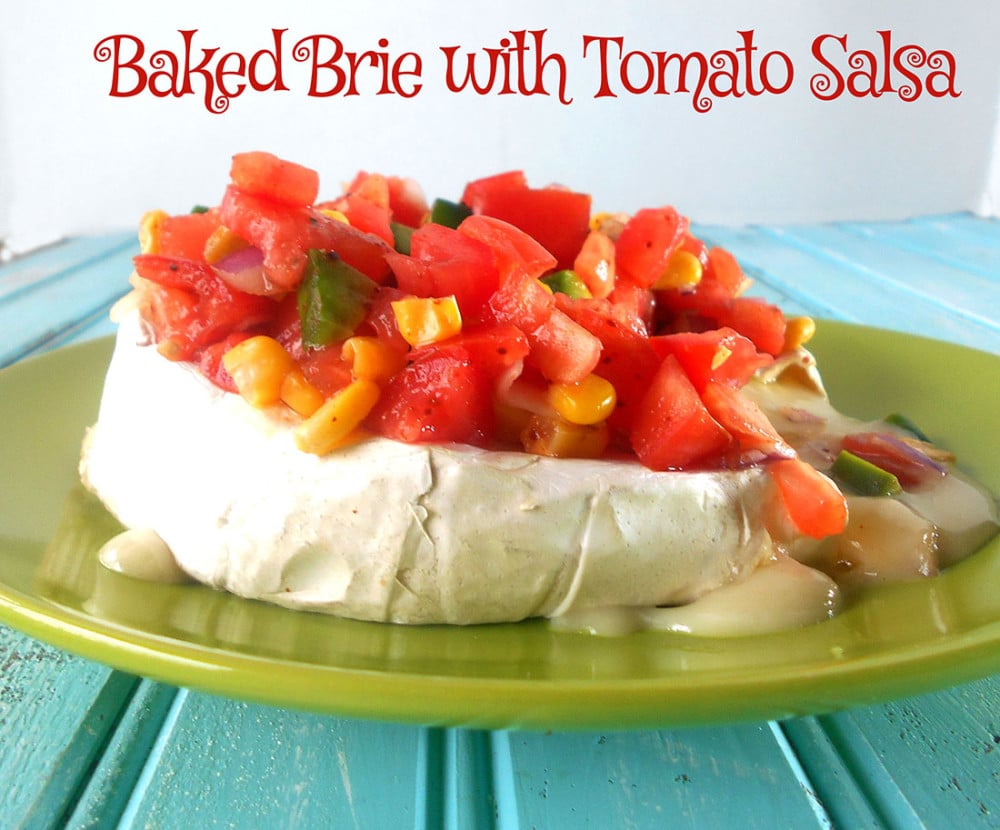 Baked brie with tomato salsa is a great way to spice up chips and dip. It is very easy to make. This is a quick dip recipe and goes great on Cinco De Mayo