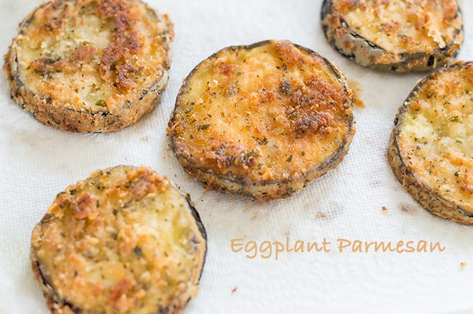 Overhead View of Fried and Breaded Eggplant Placed on a Paper Towel