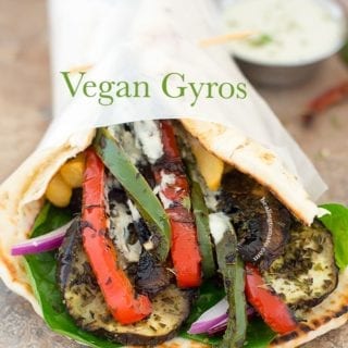 Front View of a Wrapped Pita Filled with Grilled Veggies - Vegan Gyros
