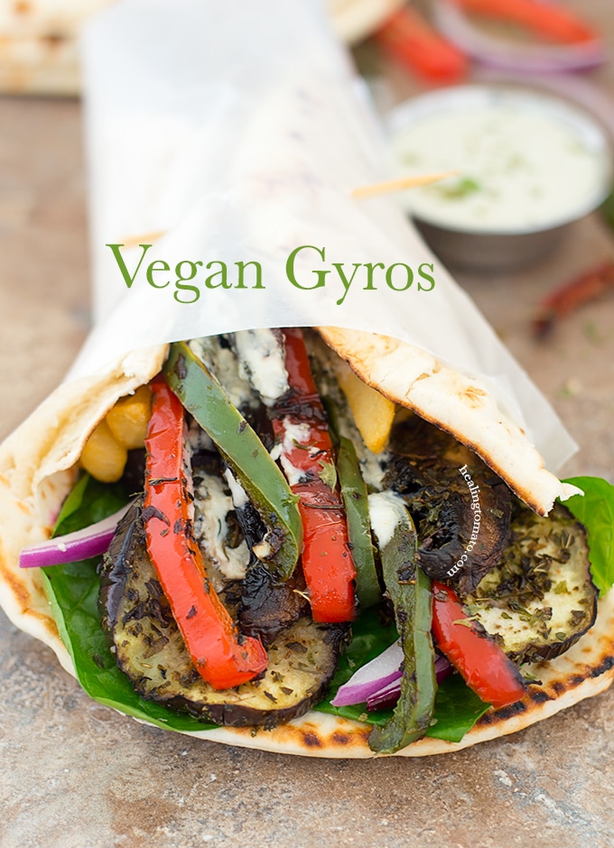 Front View of a Wrapped Pita Filled with Grilled Veggies - Vegan Gyros