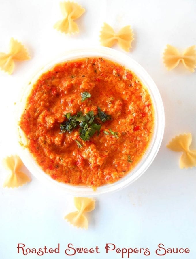 10-ingredient, vegan and gluten-free. Roasted red pepper sauce that is perfect for pasta sauces, ravioli sauces and as a chili sauce