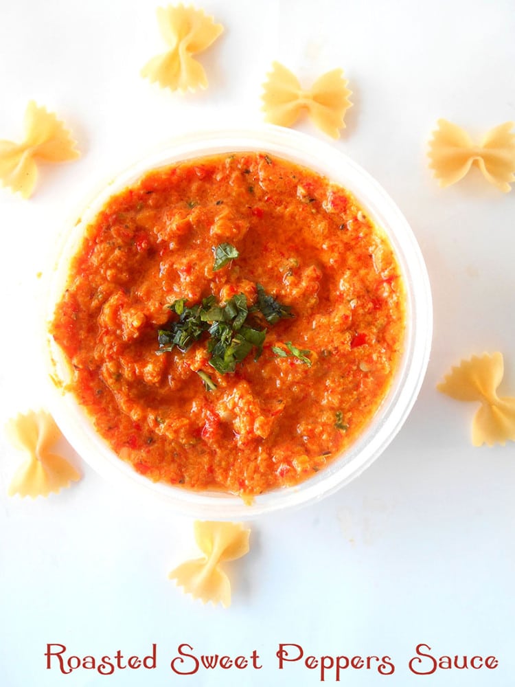 10-ingredient, vegan and gluten-free. Roasted red pepper sauce that is perfect for pasta sauces, ravioli sauces and as a chili sauce