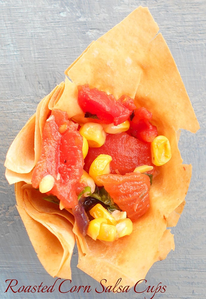 Roasted Corn Salsa Cups - This is a quick salsa recipe for game day. My tailgating parties always have this quick salsa recipe.
