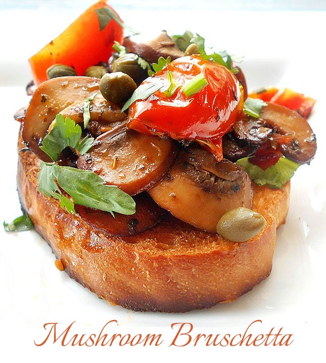 Closeup view of mushroom bruschetta