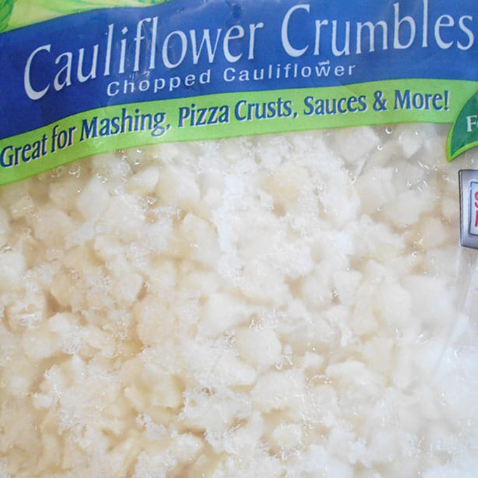 Closeup View of Cauliflower Crumbles Packaged