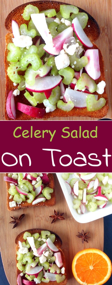 Celery Salad on Toast - Quick snack idea. Topped with orange and star anise dressing