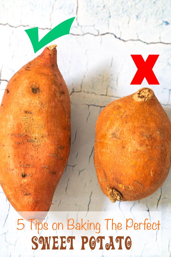 Two sweet potatoes side by side showing which one to choose - 5 Tips on Baking The Perfect Sweet Potato