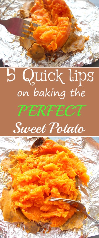 5 tips on how to bake the perfect sweet potato. It is easy to bake the perfect sweet potato by using these quick and essential tips. You will never have a badly baked sweet potato again.