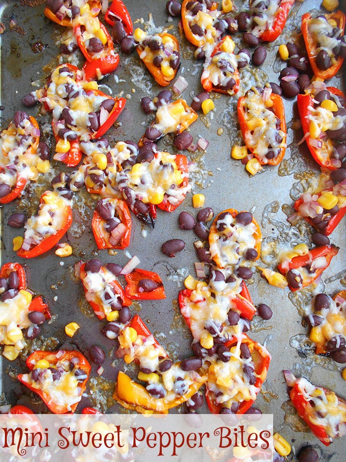 Top View of Cheesy Mini Sweet Pepper Bites on a baking tray