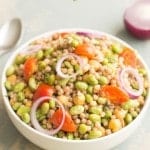 A simple edamame couscous salad that is a perfect vegan dinner idea for any day of the week. Vegetarian healthy recipe that is quick and simple to make