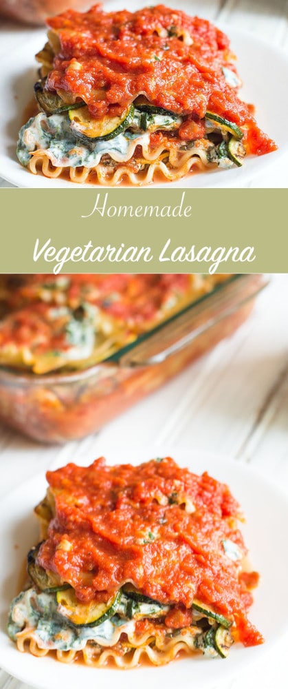 Vegetarian Lasagna made with fresh vegetables baked with al dente lasagna noodles and layered with cheese, tofu ricotta and a rich tomato sauce. This is also a freezer-friendly vegetable lasagna, so, it can be made ahead and served during the week. Trust me, you won't miss the meat in this lasagna recipe. #vegetablelasagna #vegetarianlasagna #veggie #farmersmarket #dinner #recipes #italian