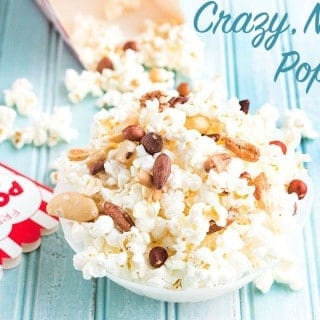 If you are looking for movie popcorn recipe, make this quick, healthy crazy, nutty popcorn recipe. Take popped popcorn and add all kinds of nuts to it.