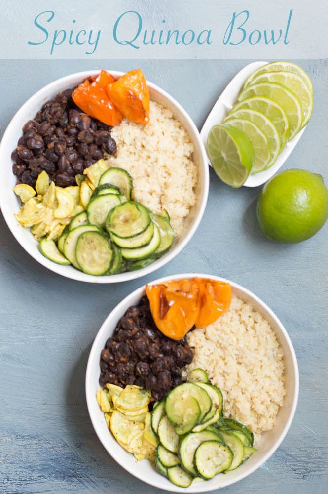 Top view of 2 spicy quinoa bowls