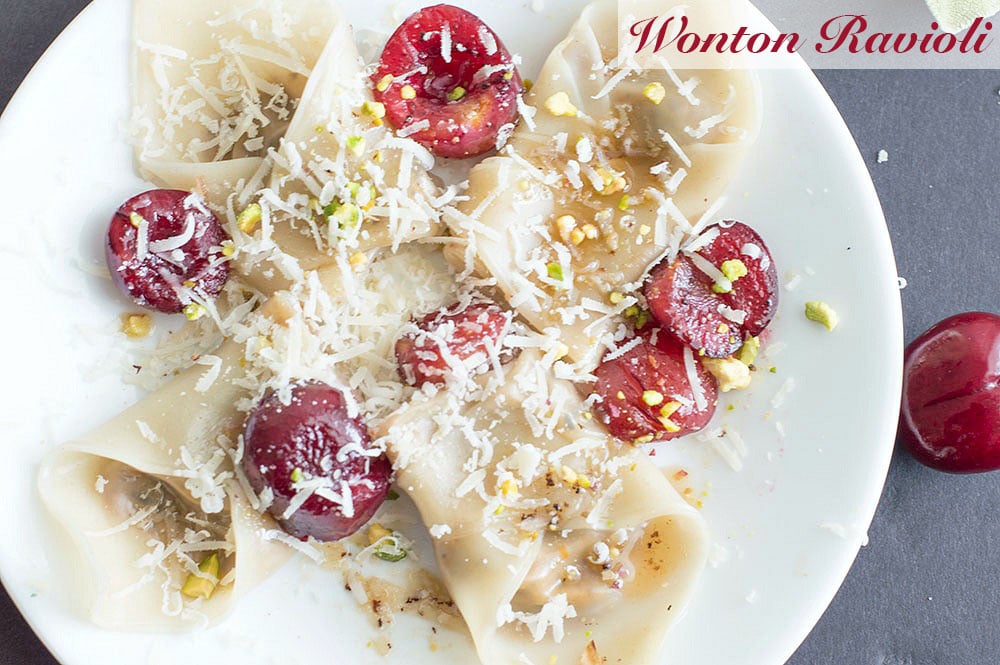 This simple and delicious wonton ravioli is the perfect dinner idea for the whole family to enjoy. Made with fresh mushrooms, bell peppers, shallots and amaretti cookies. Even vegans can find a way to enjoy this recipe.