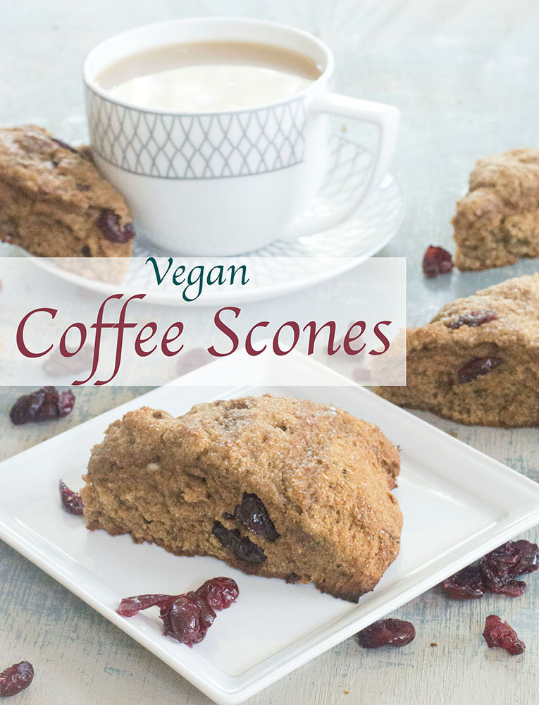 Whole wheat vegan scones made with Cranberries & Gourmesso coffee. They are simple to make and are absolutely delicious. Perfect for a tea time food