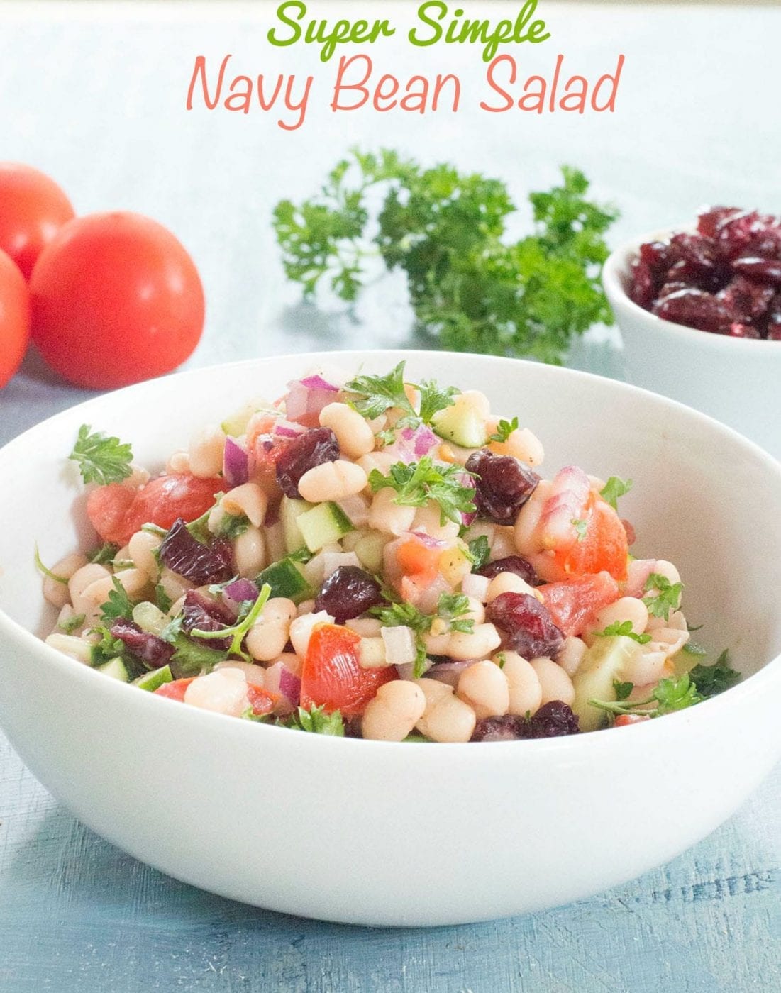 Vegan Navy Beans Salad Recipe made in minutes. No cooking required! #healingtomato #vegan #sides #thanksgivingsides #healthy #recipes #cranberry If you are looking for vegan Thanksgiving sides and vegetarian thanksgiving sides, this is THE salad you need to make. #navybeans #familymeals #food #salad #nocooking https://www.healingtomato.com/navy-beans-salad/