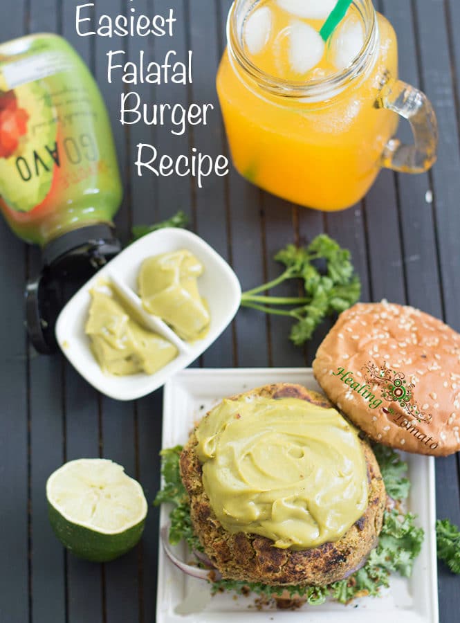 This falafal burger is the best veggie burger you will every eat. Made with chickpeas, parsley and flax seed meal. Takes only 30 minutes to make
