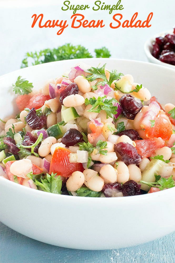 Vegan Navy Beans Salad Recipe made in minutes. No cooking required! #healingtomato #vegan #sides #thanksgivingsides #healthy #recipes #cranberry If you are looking for vegan Thanksgiving sides and vegetarian thanksgiving sides, this is THE salad you need to make. #navybeans #familymeals #food #salad #nocooking https://www.healingtomato.com/navy-beans-salad/