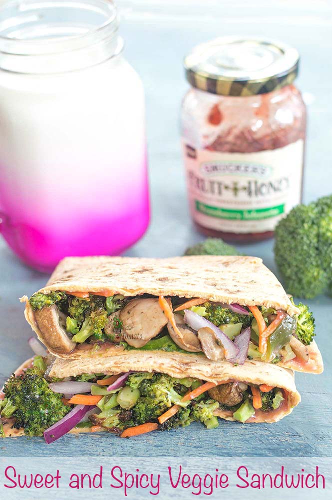 Veggie Flatbread Sandwich (Sweet and Spicy)