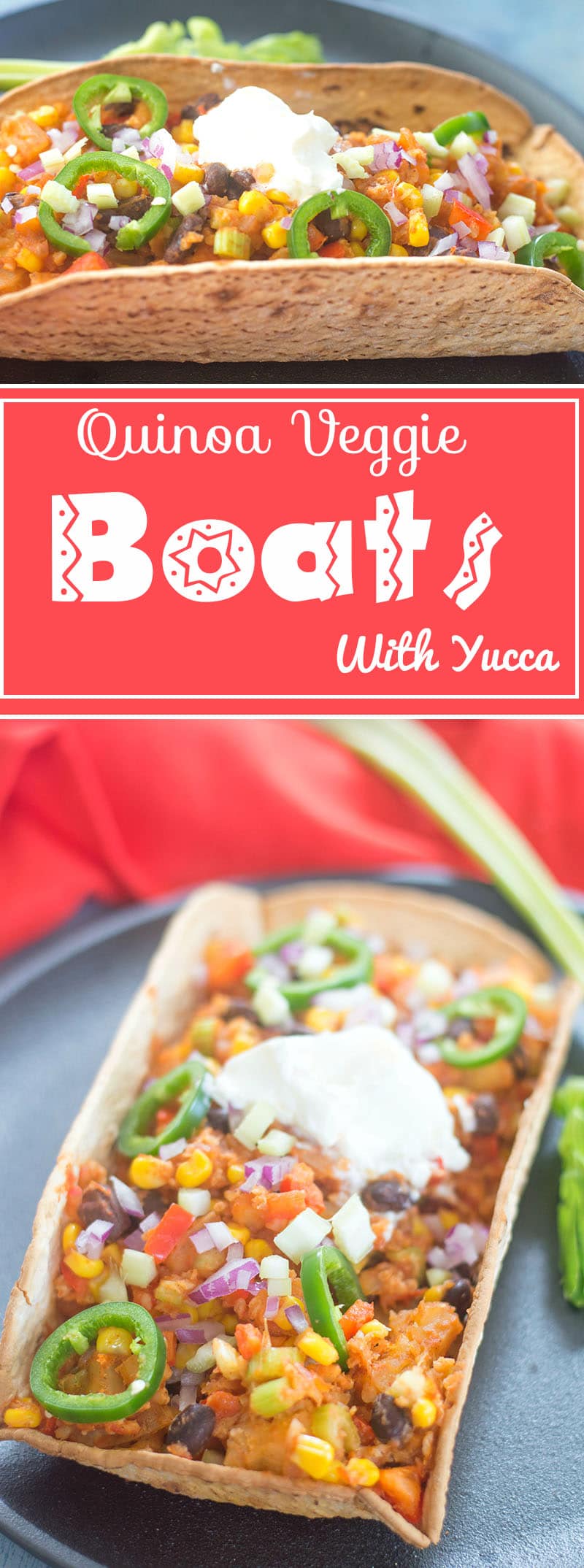 Quinoa veggie boats made with fresh veggies and Yucca. This is street food that food trucks would love to serve. Very easy to make and eat.