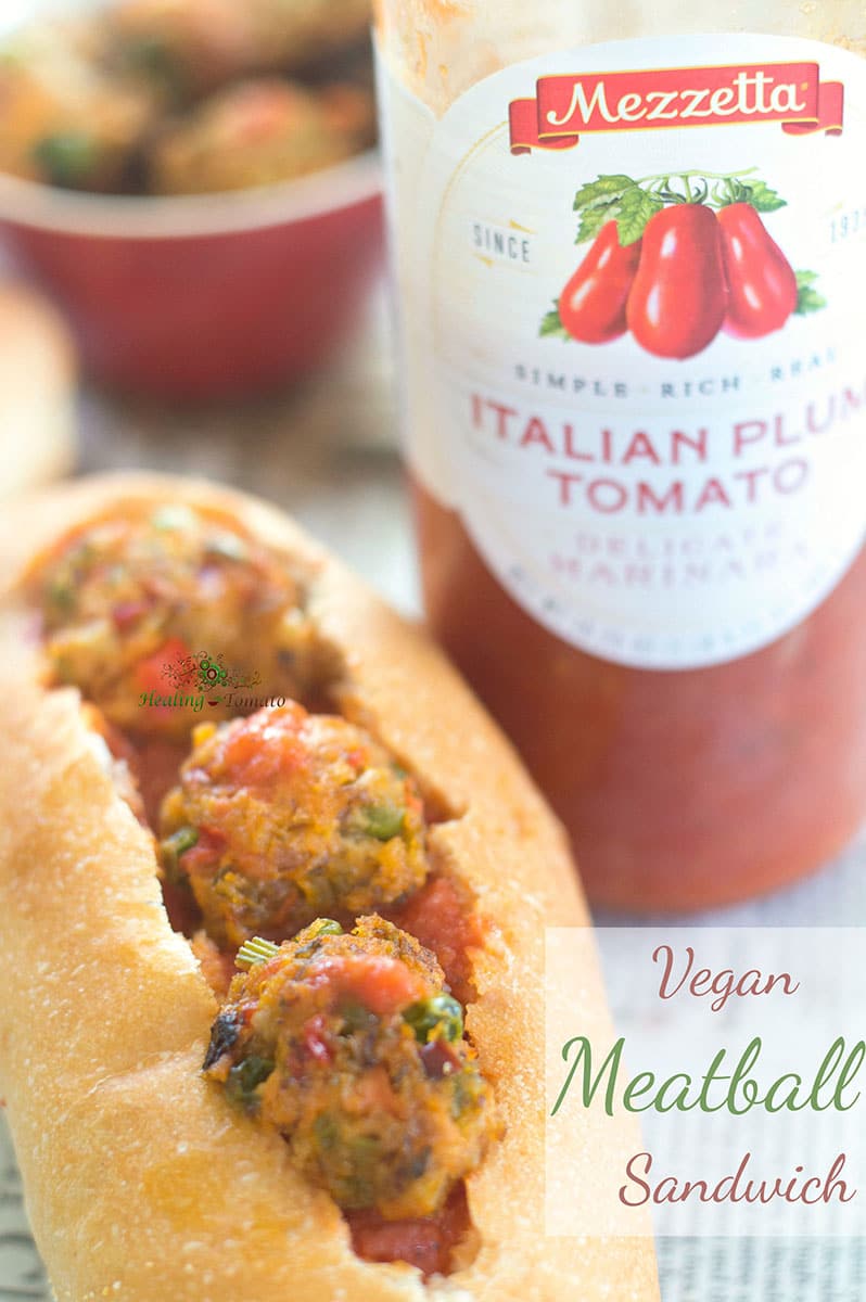 This easy meatball sandwich recipe (vegan) is made with sweet potato and cauliflower plus other fresh veggies. Perfect vegetarian lunch or dinner recipe.