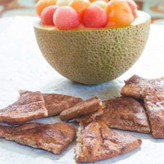 4 ingredients Baked cinnamon sugar pita chips are a quick and easy snack. Serve with dip for game day parties or eat as simple lunch served with fruit salsa