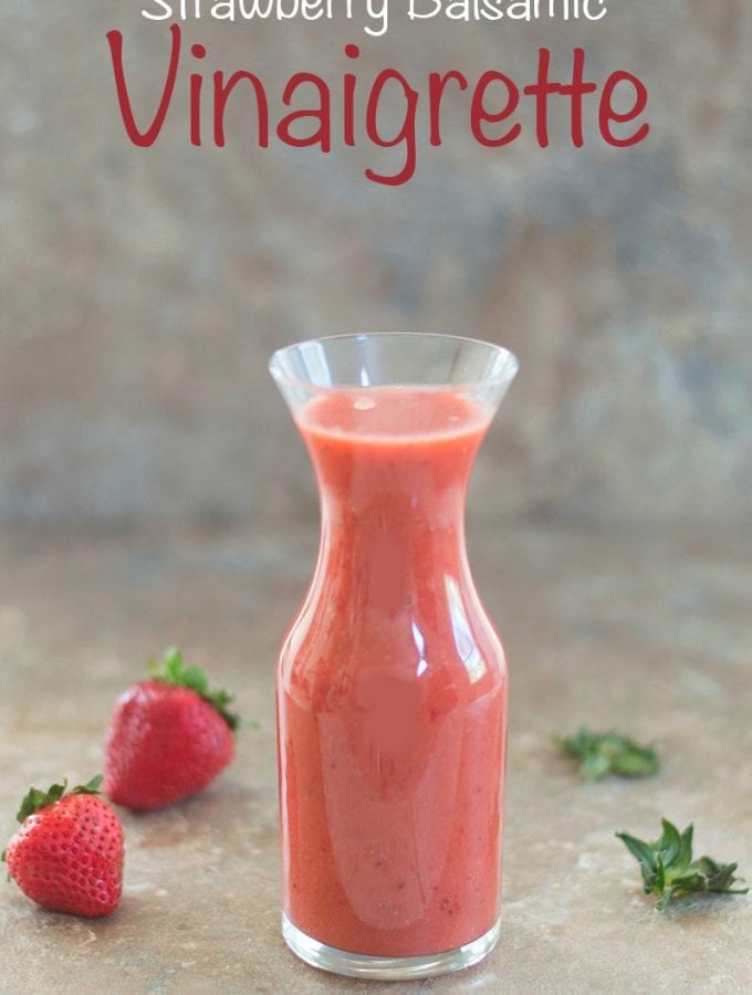 A simple strawberry balsamic vinaigrette made using only 4 ingredients. Takes less than 10 minutes to make and perfect healthy dressing for lunch or dinner salad recipe