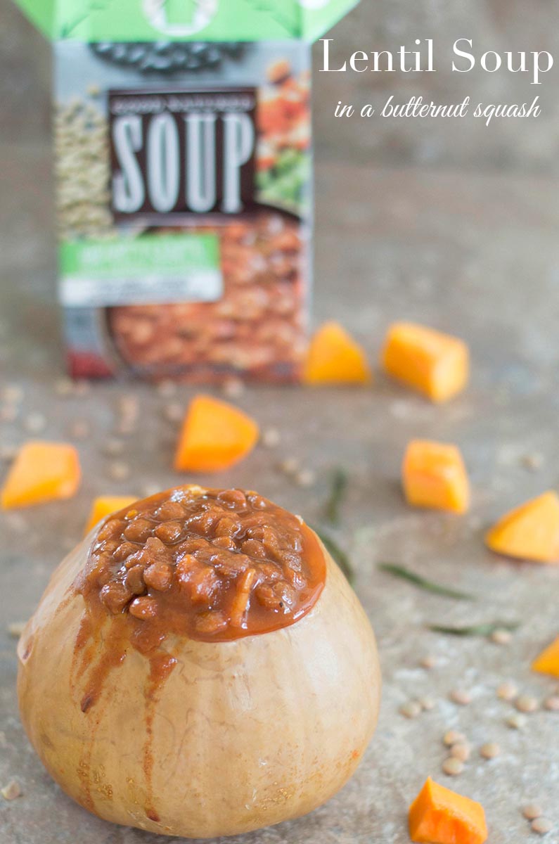 Lentil Soup is part of Progresso's Good Natured Soup. I served it in a roasted butternut squash. It is non-GMO, vegan & no preservatives. 20 minutes to make
