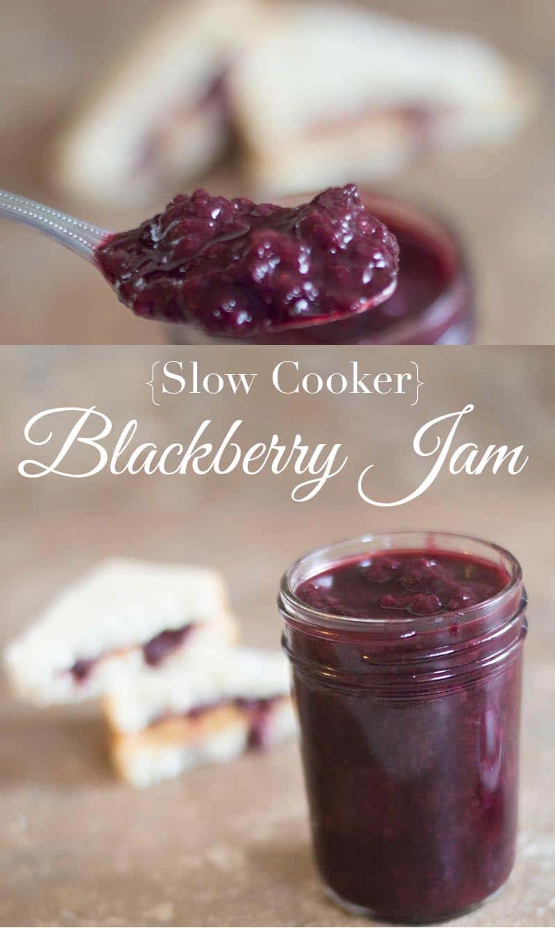 Slow cooker blackberry jam is an easy crock pot recipe to make. Just add the ingredients and it will cook itself. Add nutmeg & your PB&J will be delicious!