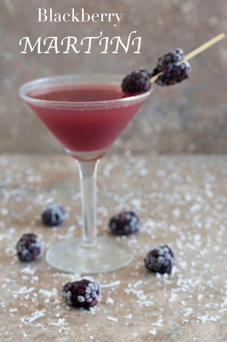 Front view of a blackberry martini glass