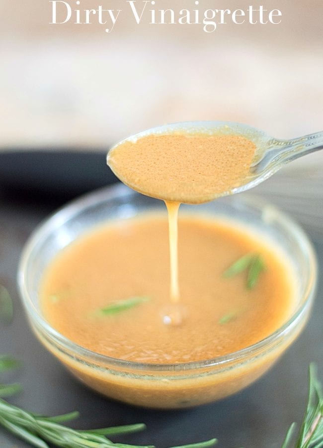 Quick and easy vegan dirty vinaigrette made with balsamic, dijon mustard, fresh Rosemary and capers. Made in 5 minutes. Use it on salads or pasta recipes