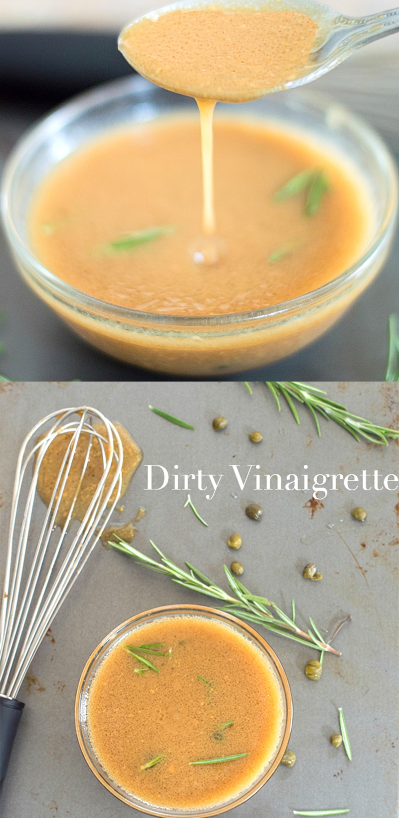 Quick and easy vegan dirty vinaigrette made with balsamic, dijon mustard, fresh Rosemary and capers. Made in 5 minutes. Use it on salads or pasta recipes