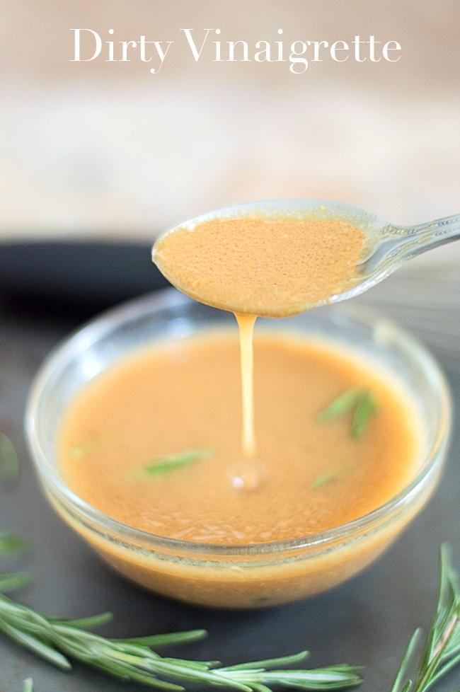 Quick and easy vegan dirty vinaigrette made with balsamic, dijon mustard, fresh Rosemary and capers. Made in 5 minutes. Use it on salads or pasta recipes