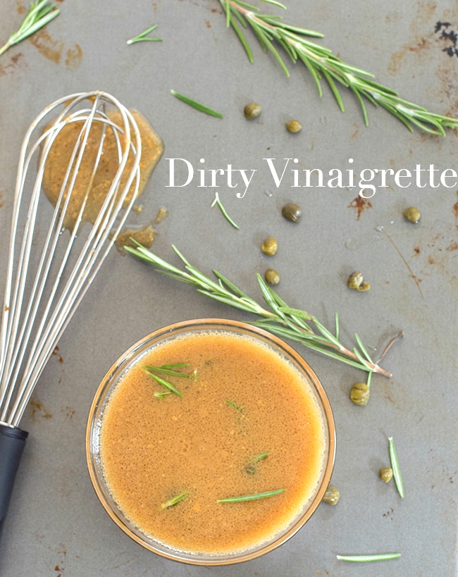 Quick and easy vegan dirty vinaigrette made with balsamic, dijon mustard, fresh Rosemary and capers. Made in 5 minutes. Use it on salads or pasta recipes