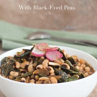 My vegan collard greens stew with black eyed peas is the perfect dinner meal. Packed with vitamins and nutrients. Healthy, hearty stew for the whole family