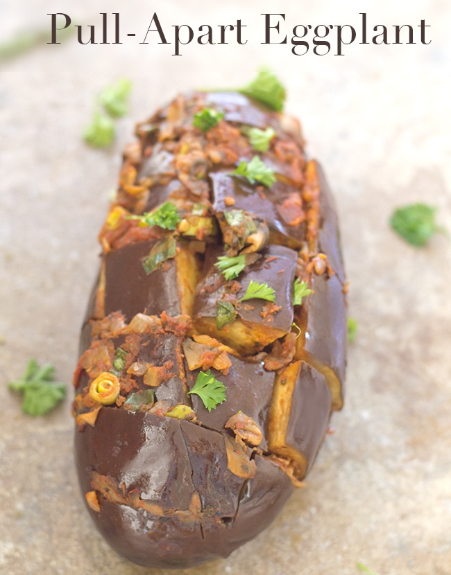 Quick and easy healthy eggplant recipe. This pull-apart eggplant appetizer is so easy to make. Baked eggplant topped with marinara, green onions & mushroom