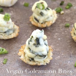 Vegan colcannon recipe like you have never seen before. Made with collard greens and topped in filo shells. Great appetizer for your St. Patrick's day menu