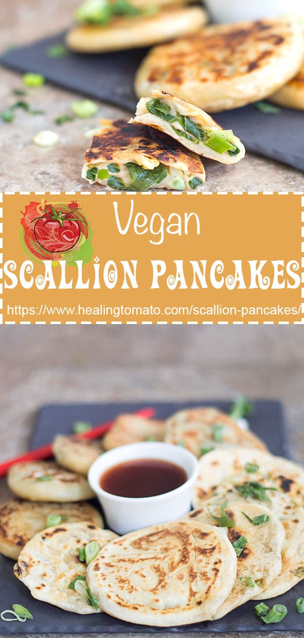 How to make Chinese vegan scallion pancakes? These crispy scallion pancakes are so simple to make and they taste amazing! #scallion #pancake #chinesefood #recipes #homemade #vegan #veganrecipes #vegetarian #healthy https://www.healingtomato.com/scallion-pancakes/