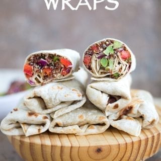 Front View of Five Wraps Placed on a Wooden Board. One Wrap is Cut Into Half and placed on Top - 2 Back-To-School Recipes