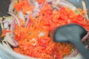 Grated Bell Pepper Added to pan - Vegan Bombay Potatoes