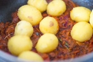 Parboiled Potatoes Added to Pan - Vegan Bombay Potatoes